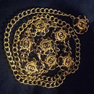 Chanel Gold Plated CC Logo Coco Mark Chain Link Vintage Medallion Charm Belt